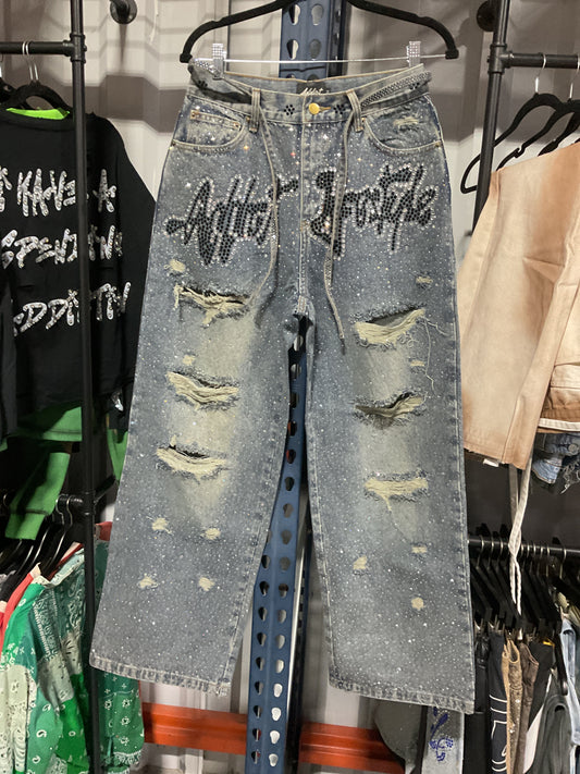 ADDICT BLACK RHINESTONE JEANS