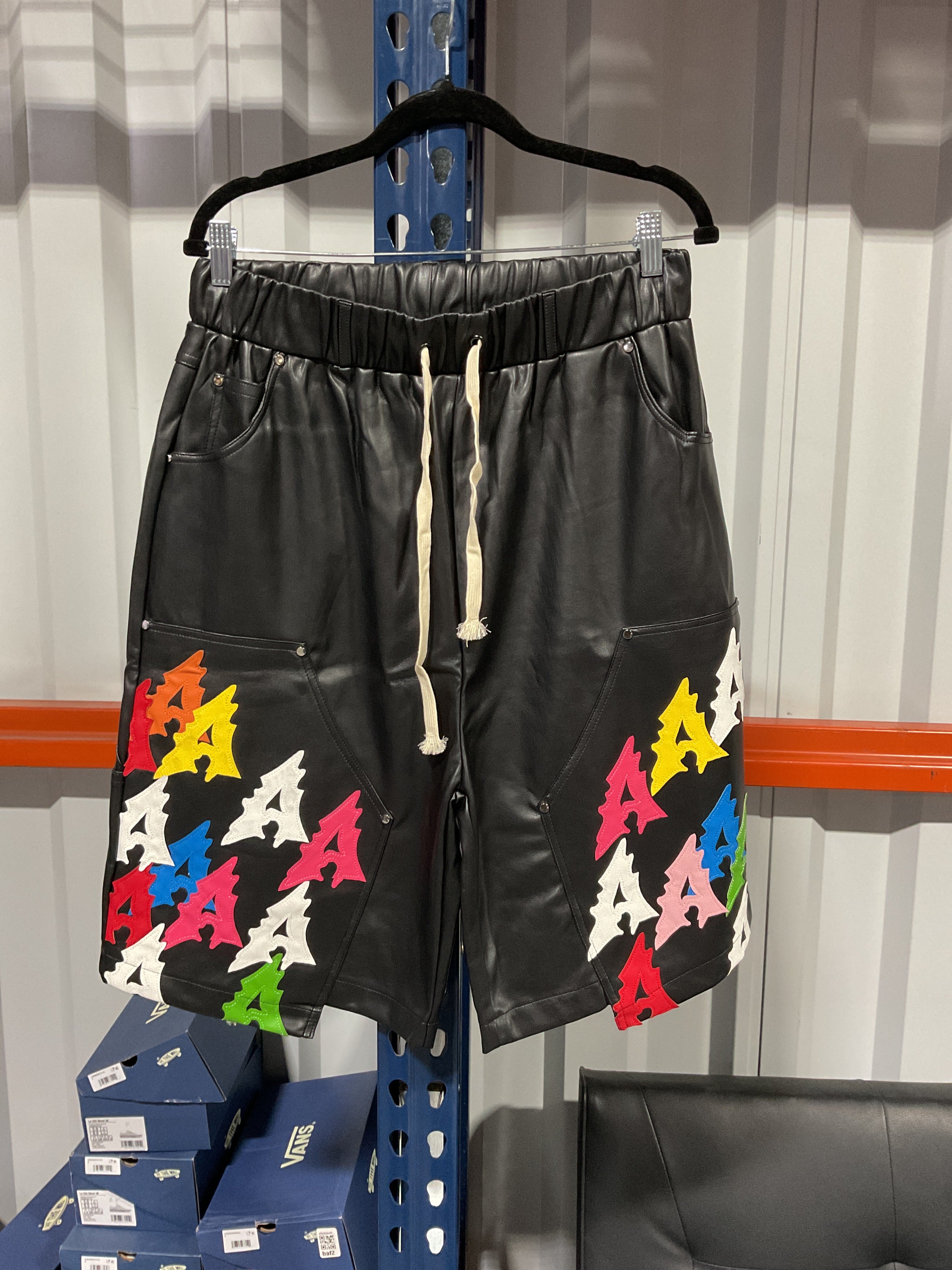 ADDICT BLK LEATHER SHORTS