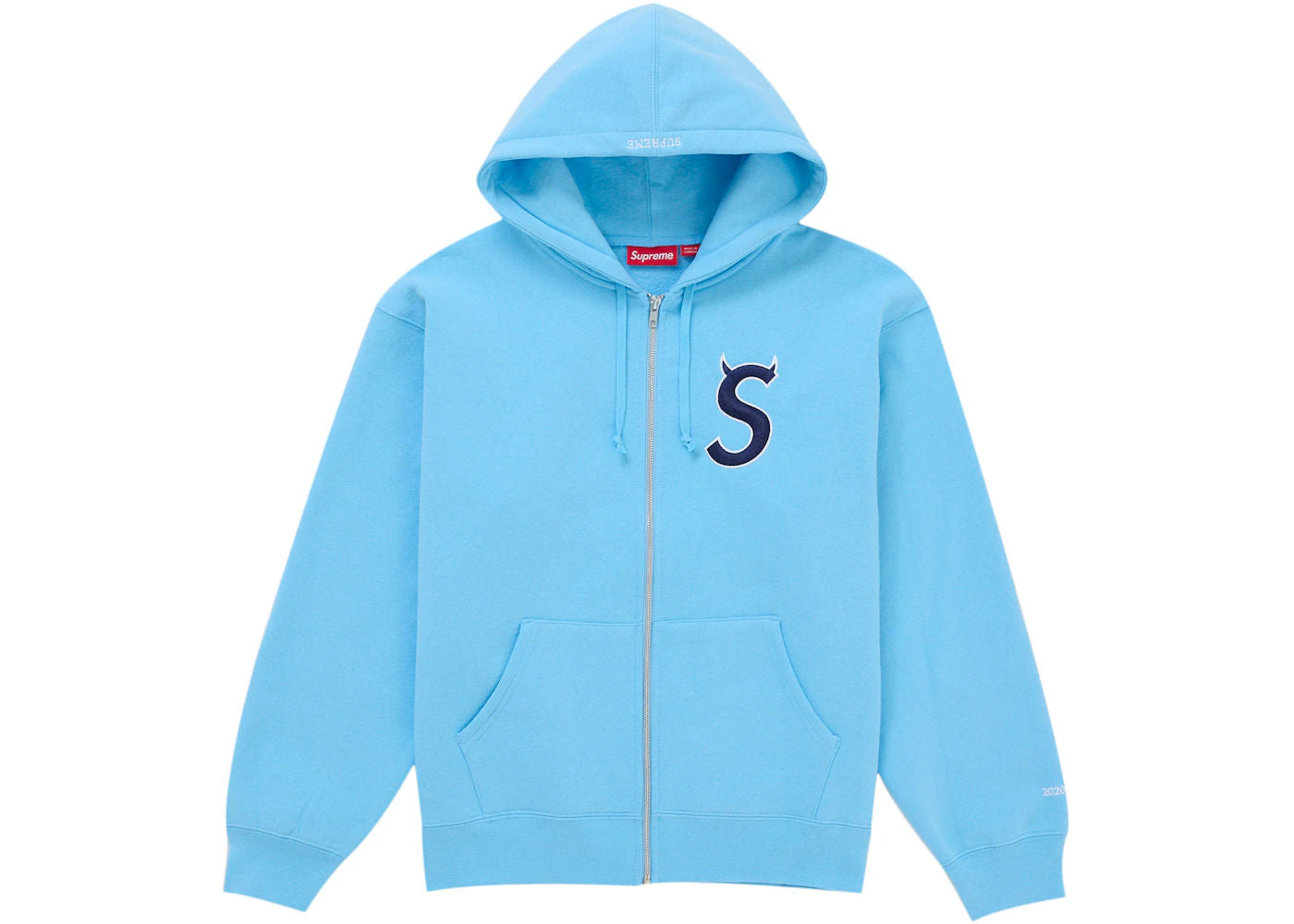 Supreme Devil S Logo Zip Up Hooded Sweatshirt Light Blue