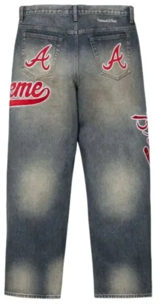 Supreme x Mitchell & Ness Atlanta Braves Loose Fit Jean 'Washed Indigo'
