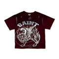 Saint Vanity Griffin Tee Distressed Dirty Washed Burgundy