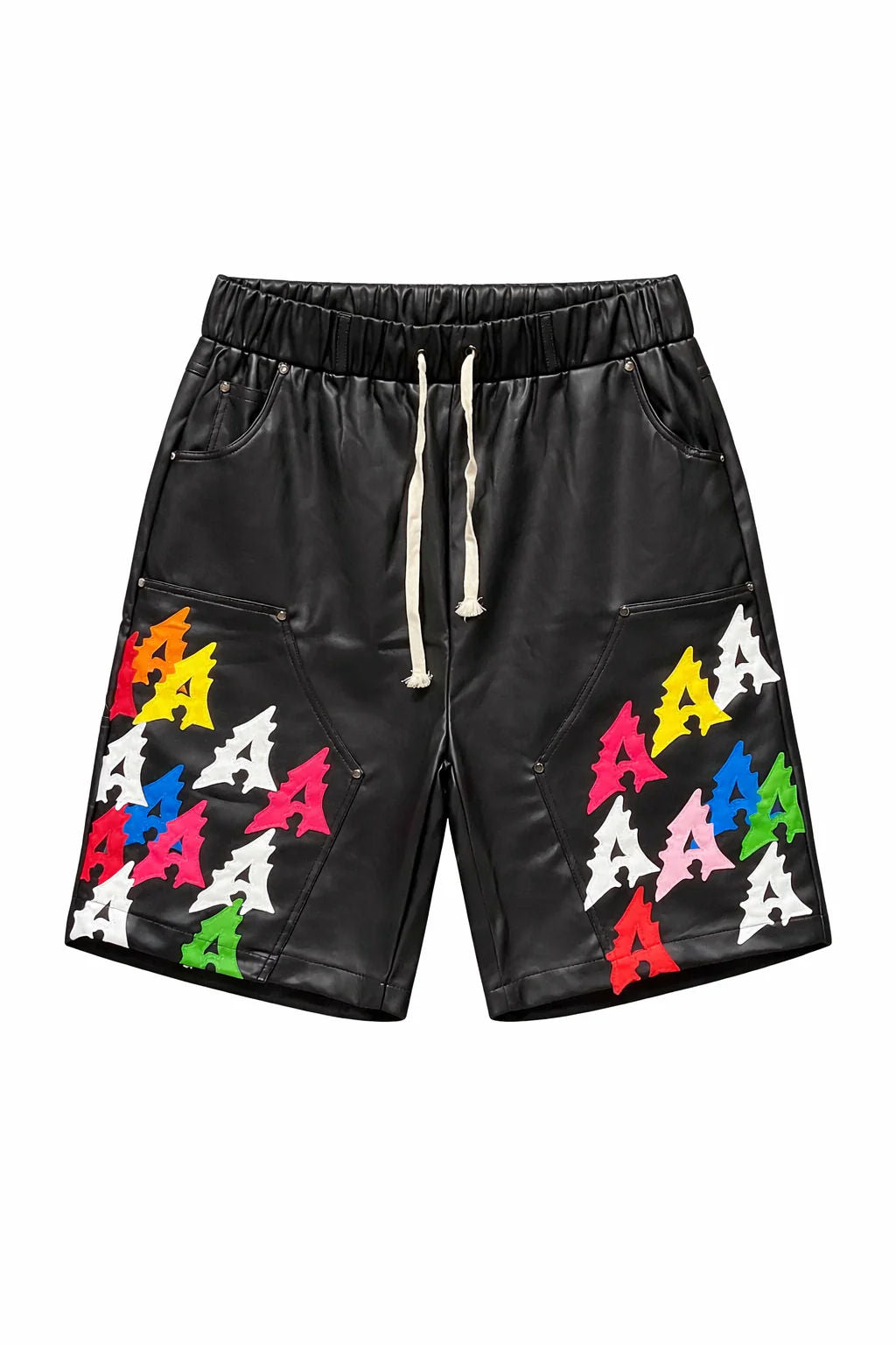 ADDICT BLK LEATHER SHORTS