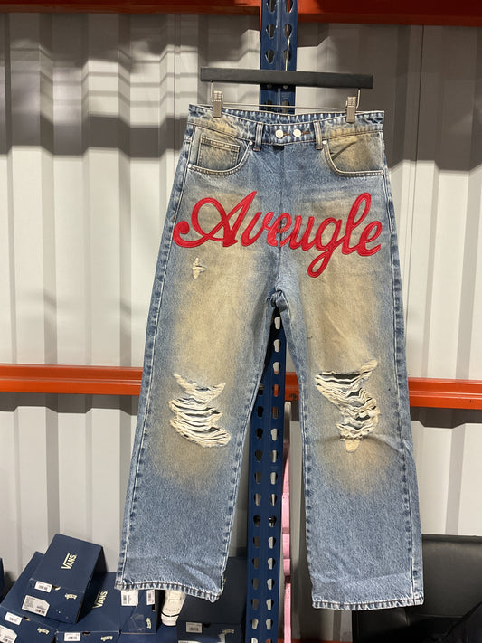 AVEUGLE WASHED DISTRESSED JEANS
