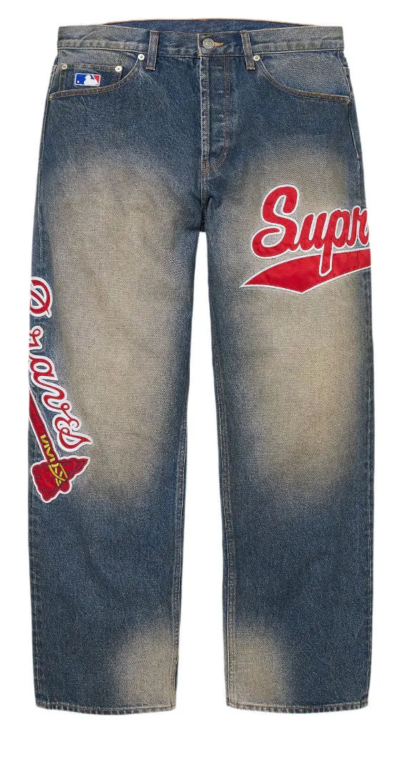 Supreme x Mitchell & Ness Atlanta Braves Loose Fit Jean 'Washed Indigo'