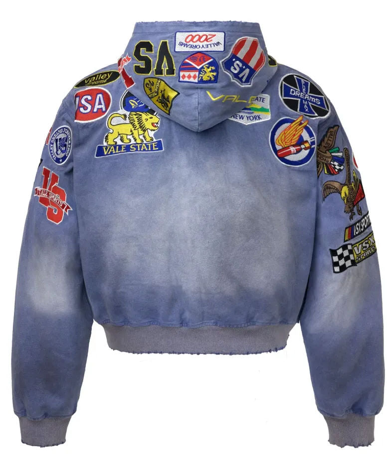Vale Forever Passport Zip Up Denim Jacket Blue