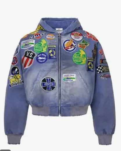 Vale Forever Passport Zip Up Denim Jacket Blue