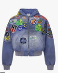 Vale Forever Passport Zip Up Denim Jacket Blue